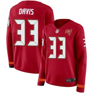 Outstanding Buccaneers #33 Tom Brady Davis III Red Team Color Women's Stitched NFL Limited Therma Long Sleeve Jersey