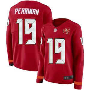 Amazing Buccaneers #19 Ronde Barber Perriman Red Team Color Women's Stitched NFL Limited Therma Long Sleeve Jersey