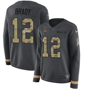 Exceptional Buccaneers #12 Rob Gronkowski Brady Anthracite Salute to Service Women's Stitched NFL Limited Therma Long Sleeve Jersey