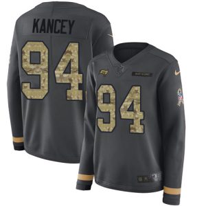 Amazing Buccaneers #94 Ronde Barber Kancey Anthracite Salute to Service Women's Stitched NFL Limited Therma Long Sleeve Jersey
