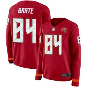 Amazing Buccaneers #84 Tom Brady Brate Red Team Color Women's Stitched NFL Limited Therma Long Sleeve Jersey