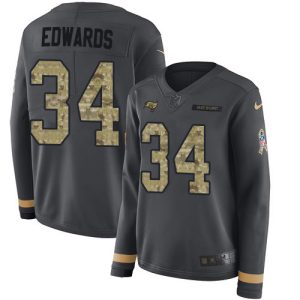 Top notch Buccaneers #34 Tom Brady Edwards Anthracite Salute to Service Women's Stitched NFL Limited Therma Long Sleeve Jersey