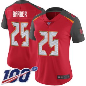 Top notch Buccaneers #25 Tom Brady Barber Red Team Color Women's Stitched NFL 100th Season Vapor Limited Jersey