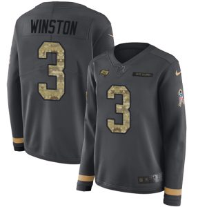 Amazing Buccaneers #3 Rob Gronkowski Winston Anthracite Salute to Service Women's Stitched NFL Limited Therma Long Sleeve Jersey