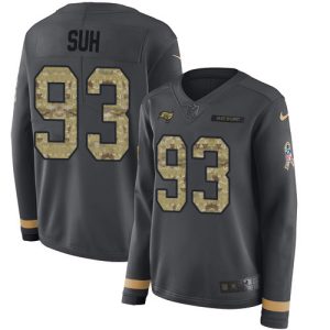 Delightful Buccaneers #93 Tom Brady Suh Anthracite Salute to Service Women's Stitched NFL Limited Therma Long Sleeve Jersey