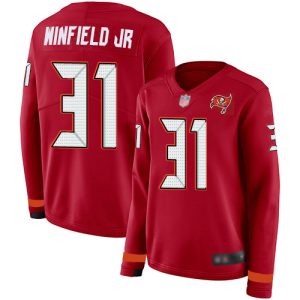 Top notch Buccaneers #31 Tom Brady Winfield Jr. Red Team Color Women's Stitched NFL Limited Therma Long Sleeve Jersey