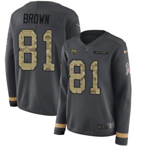 Delightful Buccaneers #81 Rob Gronkowski Brown Anthracite Salute to Service Women's Stitched NFL Limited Therma Long Sleeve Jersey