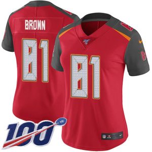 Stunning Buccaneers #81 Tom Brady Brown Red Team Color Women's Stitched NFL 100th Season Vapor Untouchable Limited Jersey