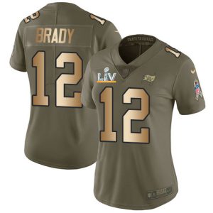 Delightful Buccaneers #12 Rob Gronkowski Brady Olive/Gold Women's Super Bowl LV Bound Stitched NFL Limited 2017 Salute To Service Jersey