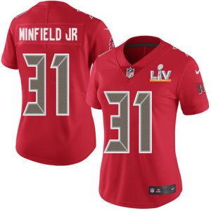 Outstanding Buccaneers #31 Ronde Barber Winfield Jr. Red Women's Super Bowl LV Bound Stitched NFL Limited Rush Jersey
