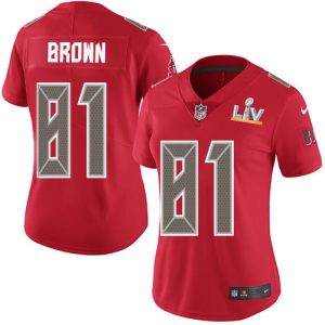 Top notch Buccaneers #81 Rob Gronkowski Brown Red Women's Super Bowl LV Bound Stitched NFL Limited Rush Jersey