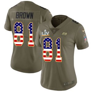 Delightful Buccaneers #81 Ronde Barber Brown Olive/USA Flag Women's Super Bowl LV Bound Stitched NFL Limited 2017 Salute To Service Jersey