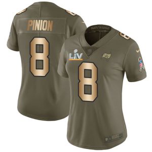 Amazing Buccaneers #8 Ronde Barber Pinion Olive/Gold Women's Super Bowl LV Bound Stitched NFL Limited 2017 Salute To Service Jersey