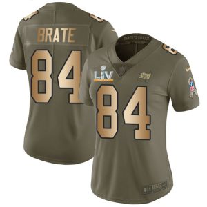 High quality Buccaneers #84 Ronde Barber Brate Olive/Gold Women's Super Bowl LV Bound Stitched NFL Limited 2017 Salute To Service Jersey