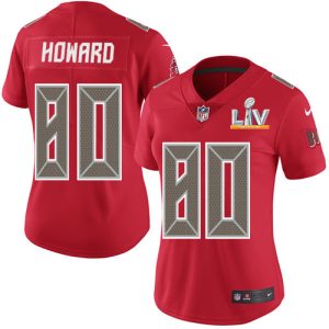 Amazing Buccaneers #80 Tom Brady J. Howard Red Women's Super Bowl LV Bound Stitched NFL Limited Rush Jersey