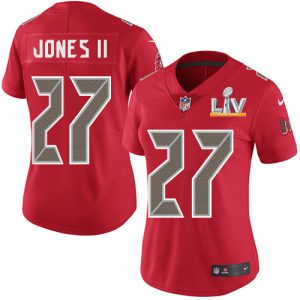 Exceptional Buccaneers #27 Tom Brady Jones II Red Women's Super Bowl LV Bound Stitched NFL Limited Rush Jersey