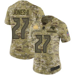 Amazing Buccaneers #27 Tom Brady Jones II Camo Women's Super Bowl LV Champions Patch Stitched NFL Limited 2018 Salute To Service Jersey