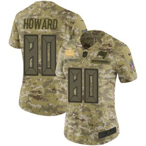 Stunning Buccaneers #80 Tom Brady J. Howard Camo Women's Super Bowl LV Champions Patch Stitched NFL Limited 2018 Salute To Service Jersey