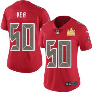 Outstanding Buccaneers #50 Ronde Barber Vea Red Women's Super Bowl LV Champions Patch Stitched NFL Limited Rush Jersey