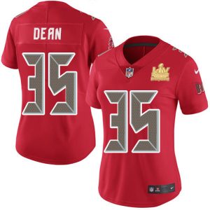 Superb Buccaneers #35 Ronde Barber Dean Red Women's Super Bowl LV Champions Patch Stitched NFL Limited Rush Jersey