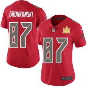 Delightful Buccaneers #87 Tom Brady Gronkowski Red Women's Super Bowl LV Champions Patch Stitched NFL Limited Rush Jersey
