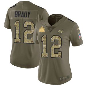 Delightful Buccaneers #12 Rob Gronkowski Brady Olive/Camo Women's Super Bowl LV Champions Patch Stitched NFL Limited 2017 Salute To Service Jersey