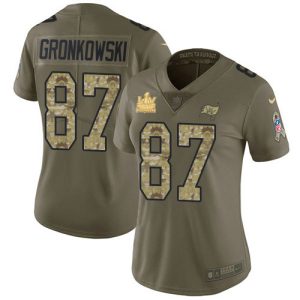 Top notch Buccaneers #87 Ronde Barber Gronkowski Olive/Camo Women's Super Bowl LV Champions Patch Stitched NFL Limited 2017 Salute To Service Jersey