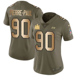 Top notch Buccaneers #90 Tom Brady Pierre-Paul Olive/Gold Women's Super Bowl LV Champions Patch Stitched NFL Limited 2017 Salute To Service Jersey