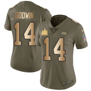 Exceptional Buccaneers #14 Tom Brady Godwin Olive/Gold Women's Super Bowl LV Champions Patch Stitched NFL Limited 2017 Salute To Service Jersey