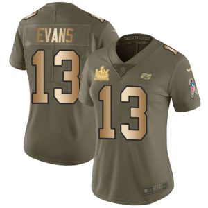 Amazing Buccaneers #13 Rob Gronkowski Evans Olive/Gold Women's Super Bowl LV Champions Patch Stitched NFL Limited 2017 Salute To Service Jersey