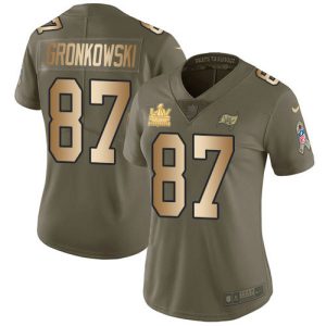 Delightful Buccaneers #87 Rob Gronkowski Gronkowski Olive/Gold Women's Super Bowl LV Champions Patch Stitched NFL Limited 2017 Salute To Service Jersey