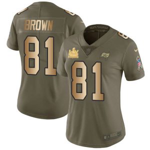 Amazing Buccaneers #81 Tom Brady Brown Olive/Gold Women's Super Bowl LV Champions Patch Stitched NFL Limited 2017 Salute To Service Jersey