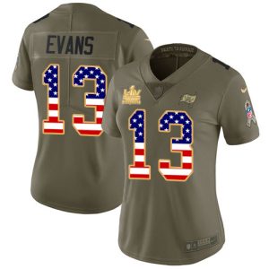 Delightful Buccaneers #13 Tom Brady Evans Olive/USA Flag Women's Super Bowl LV Champions Patch Stitched NFL Limited 2017 Salute To Service Jersey