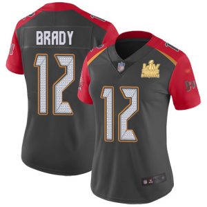 Exceptional Buccaneers #12 Rob Gronkowski Brady Gray Women's Super Bowl LV Champions Patch Stitched NFL Limited Inverted Legend Jersey