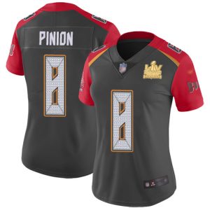 Superb Buccaneers #8 Rob Gronkowski Pinion Gray Women's Super Bowl LV Champions Patch Stitched NFL Limited Inverted Legend Jersey