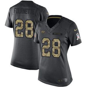 Stunning Tampa Bay Buccaneers #28 Leonard Fournette Black Women's Stitched NFL Limited 2016 Salute to Service Jersey