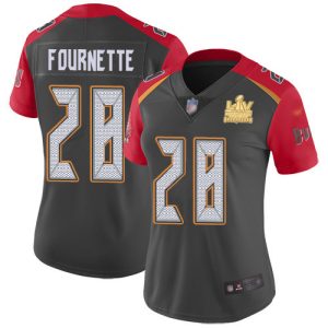 Superb Tampa Bay Buccaneers #28 Leonard Fournette Gray Women's Super Bowl LV Champions Patch Stitched NFL Limited Inverted Legend Jersey