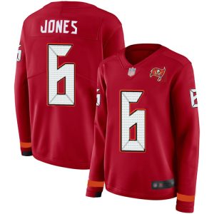 Amazing Buccaneers #6 Rob Gronkowski Jones Red Team Color Women's Stitched NFL Limited Therma Long Sleeve Jersey