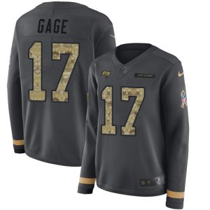 Top notch Buccaneers #17 Ronde Barber Gage Anthracite Salute to Service Women's Stitched NFL Limited Therma Long Sleeve Jersey