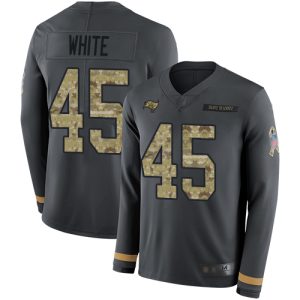Amazing Buccaneers #45 Rob Gronkowski White Anthracite Salute to Service Youth Stitched NFL Limited Therma Long Sleeve Jersey