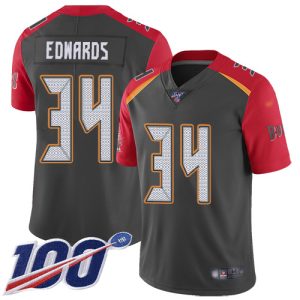 Amazing Buccaneers #34 Tom Brady Edwards Gray Youth Stitched NFL Limited Inverted Legend 100th Season Jersey
