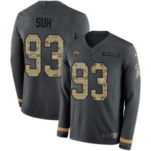 Top notch Buccaneers #93 Tom Brady Suh Anthracite Salute to Service Youth Stitched NFL Limited Therma Long Sleeve Jersey