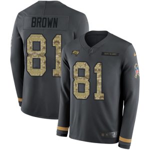 Stunning Buccaneers #81 Rob Gronkowski Brown Anthracite Salute to Service Youth Stitched NFL Limited Therma Long Sleeve Jersey