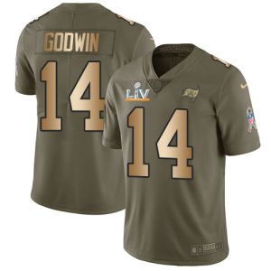 Amazing Buccaneers #14 Ronde Barber Godwin Olive/Gold Youth Super Bowl LV Bound Stitched NFL Limited 2017 Salute To Service Jersey