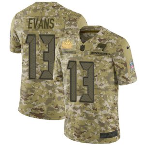 Premium Buccaneers #13 Tom Brady Evans Camo Youth Super Bowl LV Champions Patch Stitched NFL Limited 2018 Salute To Service Jersey
