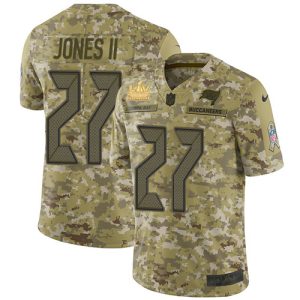 Top notch Buccaneers #27 Ronde Barber Jones II Camo Youth Super Bowl LV Champions Patch Stitched NFL Limited 2018 Salute To Service Jersey