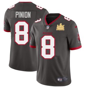 Amazing Tampa Bay Buccaneers #8 Bradley Pinion Youth Super Bowl LV Champions Patch Pewter Alternate Vapor Limited Jersey