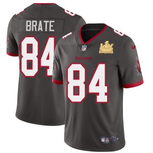 Superb Tampa Bay Buccaneers #84 Cameron Brate Youth Super Bowl LV Champions Patch Pewter Alternate Vapor Limited Jersey