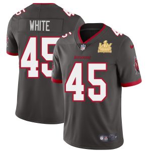 Superb Tampa Bay Buccaneers #45 Devin White Youth Super Bowl LV Champions Patch Pewter Alternate Vapor Limited Jersey