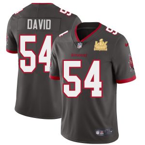 Premium Tampa Bay Buccaneers #54 Lavonte David Youth Super Bowl LV Champions Patch Pewter Alternate Vapor Limited Jersey